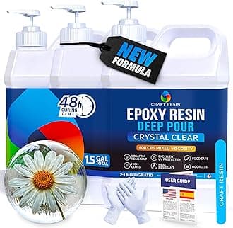 1.5 Gallon Deep Pour Epoxy Resin Kit - Crystal Clear Epoxy Resin Kit & Hardener for DIY Art, Resin Moulds Casting, River Table, Wood, Countertop Coating - Food Safe, Heat & UV Resistant