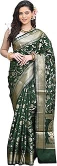 Sugathari Banarasi Saree Silk Kanjivaram Pure Women Design Wear Pattu Saree Party Saree with Blouse for Wedding Saree (SAN PARI-182 Dark Green)