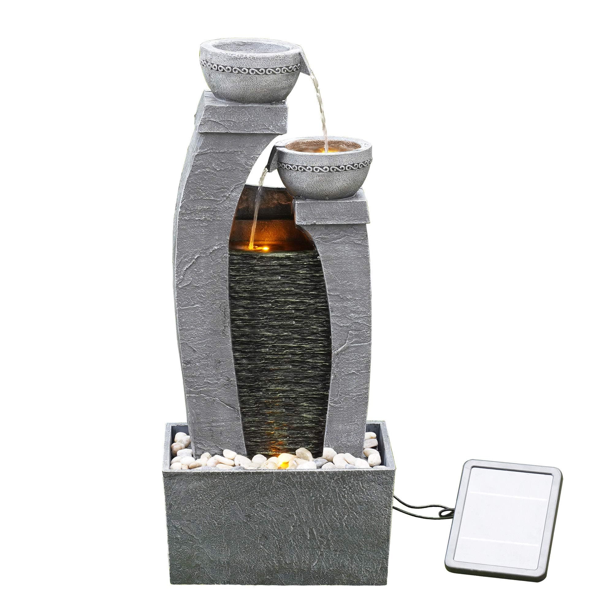 Peaktop Solar Power Water Fountain Garden Slate Grey Ornament, Light PT-SF0002, Multi-Color