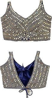 Vihu Fashion Women's Multicolor Phantom Silk Sequin Sleeves Saree Blouse (Half Sleeves Included)