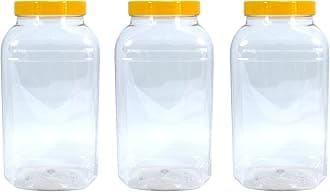 3 Large Storage Jars 4430ml with Yellow Screw top lids by Britten & James. Crystal Clear Food Grade Plastic - Safe, hygienic and Attractive.