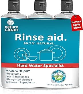 Dishwasher Rinse Aid Liquid, Non Toxic Natural Formula, Spot Free Shine for Glasses & Dishes, Hard Water Stain Remover, Dishwasher Drying Agent, 8 oz/250 ml Pack of 3