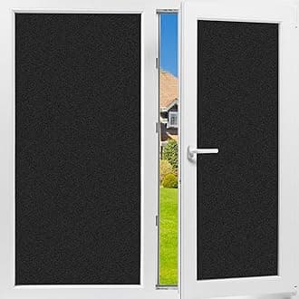 Window Privacy Film Frosted Decorate Tint Heat Control Vinyl Treatments Glass Coverings Security Door Stickers Texture Paper for Home and Office Decoration (Frosted-Black, 35.4 Inch x 15.7 Feet)