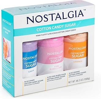 Nostalgia CCFS300 Flossing, Grape, Pink Bubble Gum, Orange 3 16oz Bottles of Cotton Candy Sugar Mix, 96 Small to Medium Cone Servings, Plastic, Multi
