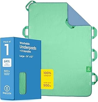Improvia Positioning Bed Pad with Handles - Quick-Drying, 8-Handle Incontinence Bed Pads - Washable, Waterproof, Reusable Pads for Elderly, Bedridden, Transferring, & Mattress Protection, 34x52 in.