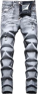 Men's Slim Fit Stretch Jeans Ripped Skinny Jeans for Men, Distressed Straight Leg Fashion Comfort Flex Waist Pants