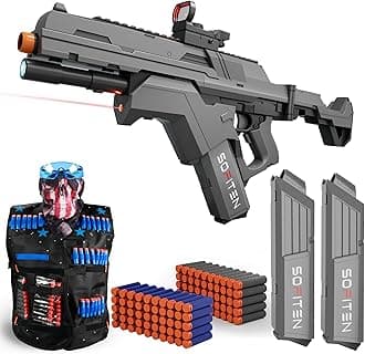 Toy Gun Automatic Sniper Rifle Tactical Vest Toy Foam Blaster with 150 Darts IR and Flashlight Foldable Stock The Shooting Activity Game for Kids Age 8-12 Gifts for Birthday Xmas