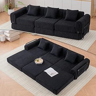 98.81" W Convertible Sectional Sleeper Sofa Bed, Comfy Fleece Folding Mattress Couch with Fixed-Shape Frame,Boneless Floor Lounge Couch Set for Living Room Apartment Office Bedroom