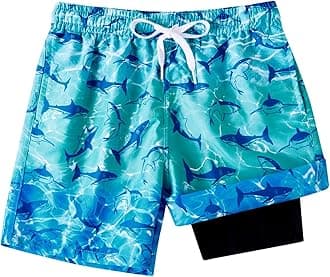 TUONROAD Boys Swim Trunks with Compression Liner Quick Dry Board Shorts with Boxer Brief Lined Bathing Suit 8-20 Years