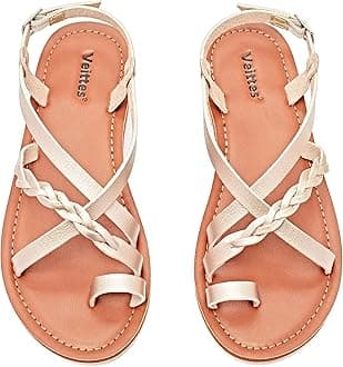 VeittesWomen's Flat Slide Sandals - Fashion Slip On Braided Plait Toe Thong Strappy Spring Summer Shoes.