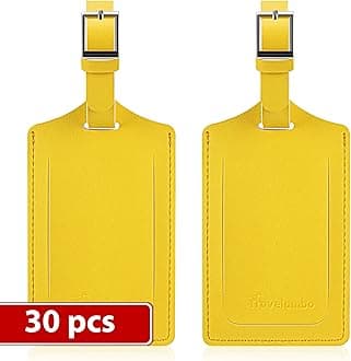 Travelambo Luggage Tags for Suitcases Faux Leather Privacy Protection 30 Pack Bag Tags Travel Accessories Essential, Energetic Yellow
