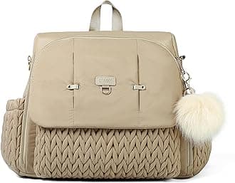 Allie Backpack Stylish Diaper Bag,Travel Baby Bag with Insulated Pockets,Changing Pad, Stroller Clips, Shoulder Strap (Beige)