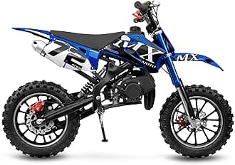 Gas Powered 49cc Dirt Bike, 24 MPH Max, Dual Suspension, Front/Rear Disc Brakes, Simple Pull Start, Trail Motorcycle Blue