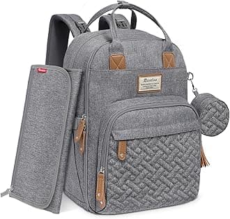 RUVALINO Diaper Bag Backpack, Multifunction Travel Pack Maternity Baby Changing Bags, Large Capacity, Waterproof, Gray