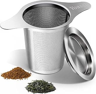 Extra Fine 18/8 Stainless Steel Tea Infuser Mesh Strainer with Large Capacity & Perfect Size Double Handles for Hanging on Teapots, Mugs, Cups to Steep Loose Leaf Tea and Coffee
