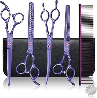Professional Dog Grooming Scissors Set - 7 Inch/8 Inch Curved and Thinning Shears with Grooming Comb