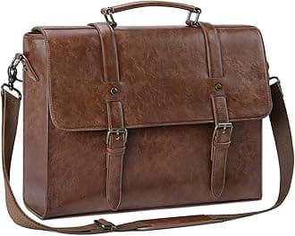 Leather Mens Messenger Bag Vintage 15.6 Inch Waterproof Leather Laptop Briefcase Satchel Shoulder Bag Computer Laptop Bag, Dark brown