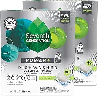 Seventh GenerationPower Plus Dishwasher Detergent Packs Fresh Citrus scent Pack of 2 for sparkling dishes Dishwasher tabs 40 countSafer Choice