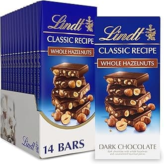 Lindt CLASSIC RECIPE Whole Hazelnut Dark Chocolate Candy Bar, Dark Chocolate Candy, 5.3 oz. (14 Pack)