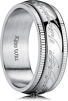 King Will Men's Wedding Band-7/8mm One Lord Magic Power Rings, Gold/Black/Sliver Wedding Ring for Men and Women High Polished, Comfort Fit Wedding Ring Band Size 5-15