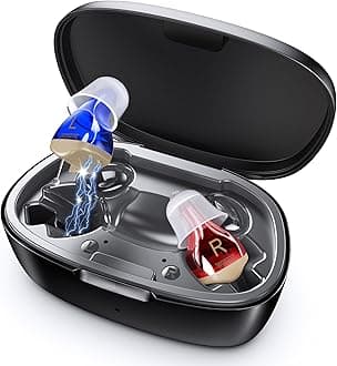 Hearing Aids for Seniors, Hearing Aid Rechargeable for Hearing Loss, Personal Hearing Amplifier with Volume Control and Portable Magnetic Charging Case, Noise Canceling Hearing Aids (Black, Red, Blue)