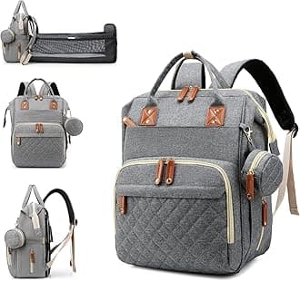 Diaper Bag with Changing Station, Waterproof 3 in 1 Baby Diaper Backpack with Foldable Changing Pad, Large Travel Back Pack for Baby Girl Boy, Grey