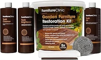 – Furniture Clinic Garden Furniture Restoration & Wood Maintenance Kit - Wooden Outdoor Furniture Cleaner, Restorer & Protector Treatment - With Teak Oil, Teak Cleaner, Teak Brightener & Accessories