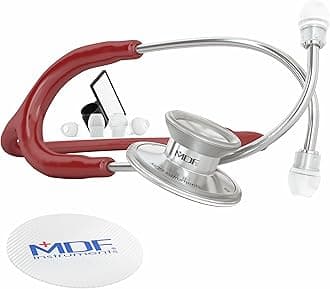MDF Acoustica Lightweight Stethoscope for Doctors, Nurses, Students, Home Health Use, Adult, Dual Head, Burgundy Tube, Silver Chestpiece-Headset, MDF747XP17