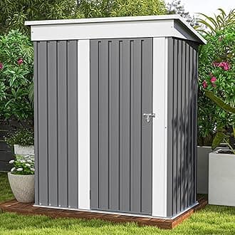 Patiowell 5x3 FT Outdoor Storage Shed, Garden Tool Shed with Sloping Roof and Lockable Door, Metal Shed for Backyard Garden Patio Lawn, Gray