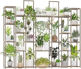 Bamworld Plant Stand Indoor 30 Pots Large Plant Shelf Wide Tall Outdoor Plant Holder Wood for Multiple Plants Plant Rack for Living Room Garden Balcony Flower