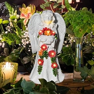 Angel Garden Statue Figurines Light Decoration Outdoor Solar Angels with 8 Led Lights Outside Resin Sculpture Art Decor Patio Lawn Yard Housewarming Gifts for Women Grandma Mom
