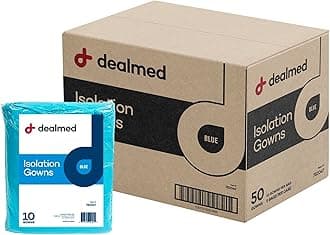 Dealmed Blue Isolation Gown – Disposable Medical Gowns, Latex-Free, Perfect for Hospitals, Medical Facilities, and Physicians’ Offices (Case of 50)