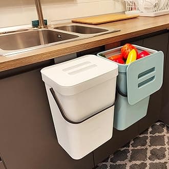 stonespace Hanging Trash Can, 3.2 Gallon/12L Small Trash Can with Lid for Kitchen Cabinet Door or Under Sink, Bathroom Trash Can with Lid, Food Waste Bin, 1 Pack White