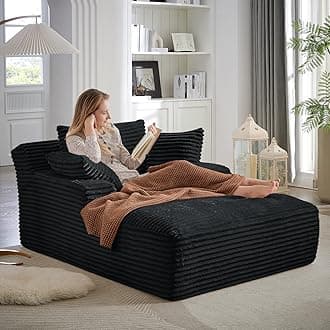 Oversized Chaise Lounge Chair Indoor,50" W Upholstered Corduroy Sofa with 3 Pillows,Comfy Fluffy Cloud Couch,Modern Deep Seat Sofa,Single Sleeper Sofa Chair for Livingroom,Bedroom,No Assembly(Black)