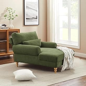 Modern Chaise Lounge Chair with Adjustable Backrest, Upholstered Indoor Leisure Sofa Recliner, Chair Sleeper for Bedroom, Living Room, Study Room, Office, Olive Green
