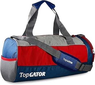 Polyester 10 inches Soft Duffle Sports Gym Bag for Men with Shoes Compartment, Red/Navy Blue