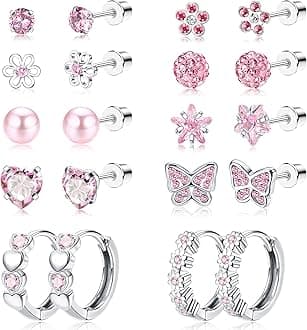 Hypoallergenic Earrings for Girls Women Surgical Steel Cute Baby Kids Toddler Earrings Screw Back earring Stud Hoop Earring Set 10Pairs Christmas Gifts