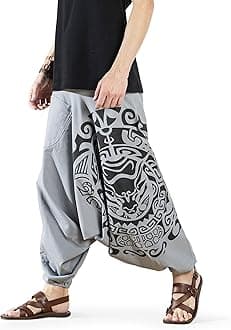 Boho Pants Elastic Ankle Harem for Men, Oversized Exercise Pajama Jogger Loose Boho Aladdin Pant