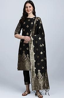 VredeVogel Women's Cotton Silk Jacquard Kurta Pant with Dupatta Set