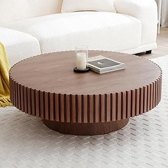 39" Round Coffee Table for Living Room, Mid Century Modern Coffee Table with Sturdy Pedestal, Circle Center Table Accent Tea Table for Apartment Walnut