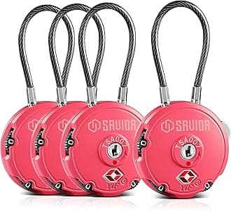 Savior Equipment Quality TSA-Approved 3-Digit Combination Cable Travel Luggage Locks for Rifle Bag Firearm Gun Case Accessories Ammo Boxes Outdoor Storage, Poison Pink, 4-Pack