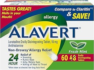24 Hour Allergy Relief Tablets, Non-Drowsy Antihistamine, Orally Disintegrating Allergy Tablets, Loratadine 10 mg, Fresh Mint Flavor, 60 Count