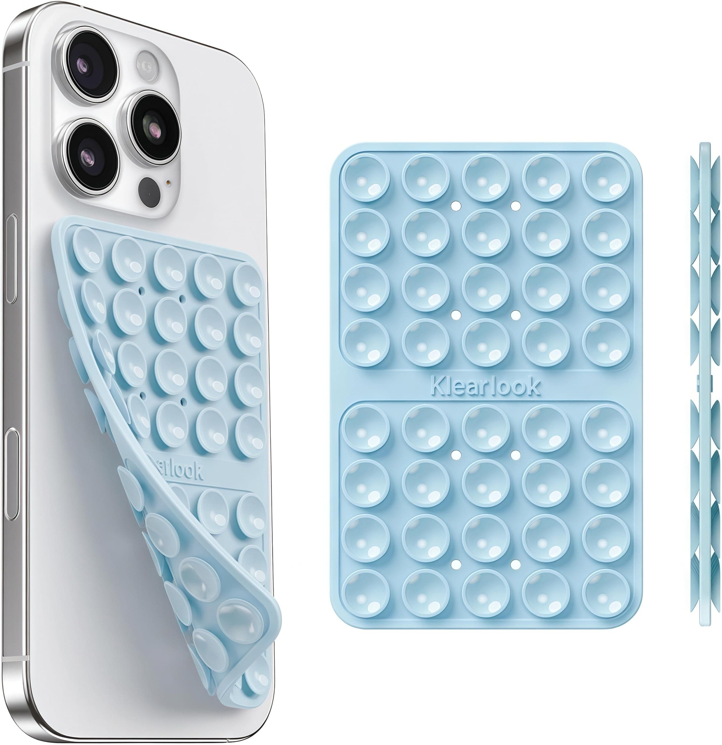 Silicone Suction Cup Phone Case Mount Double Sided, Silicon Sticky Phone Grip with Higher Suction Power for Cell Phone, Hands-Free Phone Accessories Holder for Selfies and Videos, Baby Blue