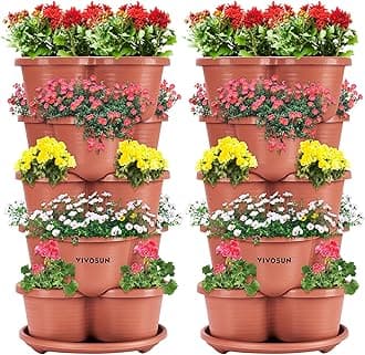 VIVOSUN 2-Pack 5 Tier Vertical Gardening Stackable Planter for Strawberries, Flowers, Herbs, Vegetables Brown