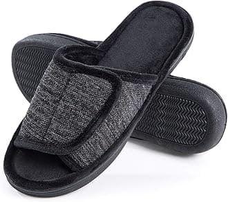 DL Adjustable Men's Memory Foam Slippers, Comfy Indoor Outdoor, Breathable Slide Bedroom Slippers Size 7-14