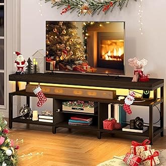 YITAHOME LED Television Stands w/Power Outlets for 70/65 inch, Modern Industrial TV Stand, Entertainment Center w/Open Storage TV Table, Entertainment Center for 360lbs for Living Room,Black