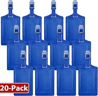 Travelambo 20 Pack Luggage Tags for Suitcases Privacy Protection Bag Tags Faux Leather Travel Accessories Essential, Fresh Blue