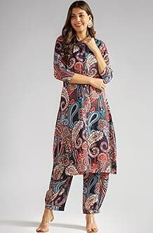 Co Ord Set for Women Stylish | Ethnic Kurta Sets for Woman | Traditional Straight Kurti with Pant | Daily Comfortable Outfit for Office Ethnic Set | 3/4 Sleeve Top with Relaxed Fit Pant