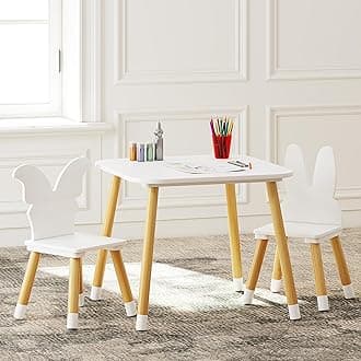 UTEXKids Table with 2 Chairs Set, Kids Table and Chair Set,3 Piece Kiddy Table and Chair Set, Toddler Table and Chairs, White