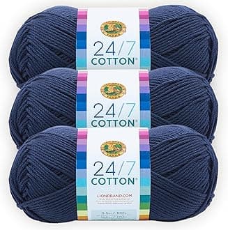 Lion Brand 24/7 Cotton Yarn, Yarn for Knitting, Crocheting, and Crafts, Navy, 3 Pack